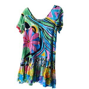 Jams World Vintage Womens Dress Size Large Multicolor Floral Mini Pure Rayon